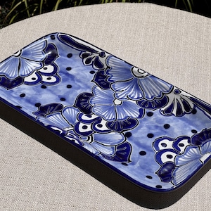 Blue on White Floral Talavera Appetizer Tray, Mexican Artisans, Ribbed Bottom, Food Safe, TexMex Dinner, Trinket Tray, Hostess Gift