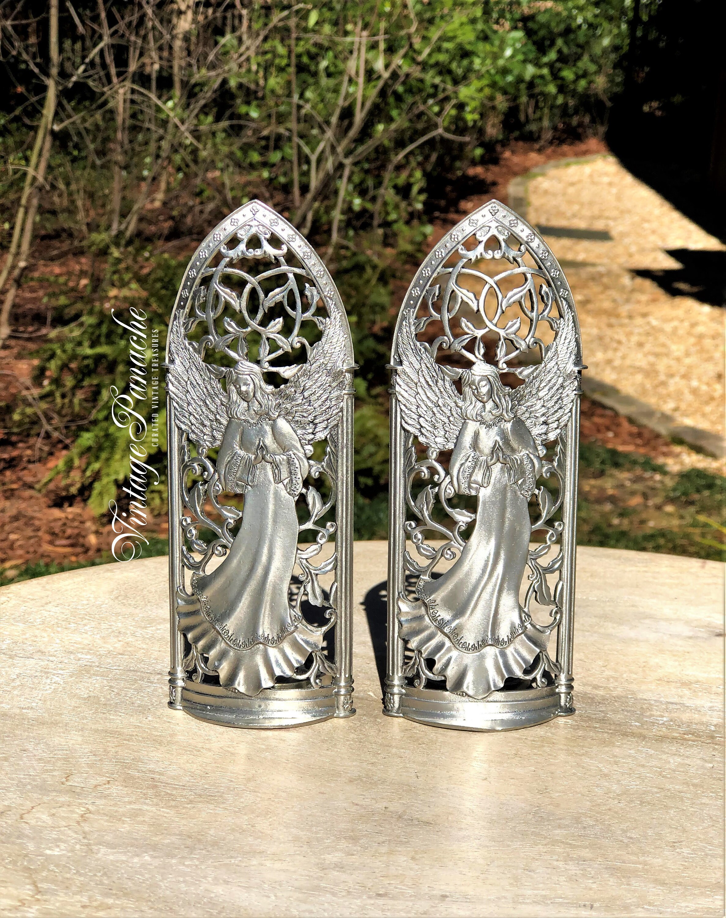 TWO Pierced Pewter Angel Tealight Candle Holders by Seagull Etsy