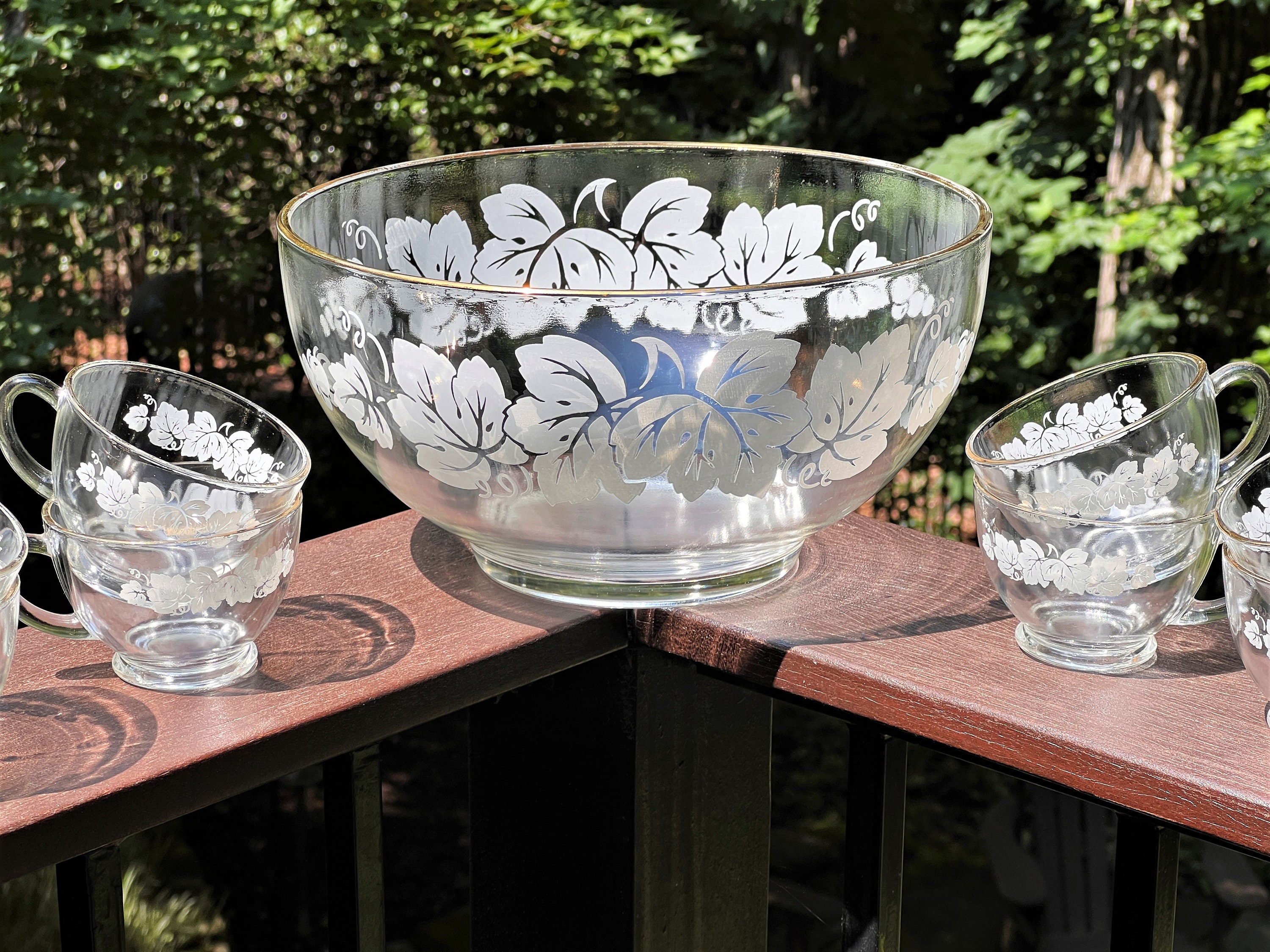 Vintage Punch Bowl Glass With Gold Trim - Etsy