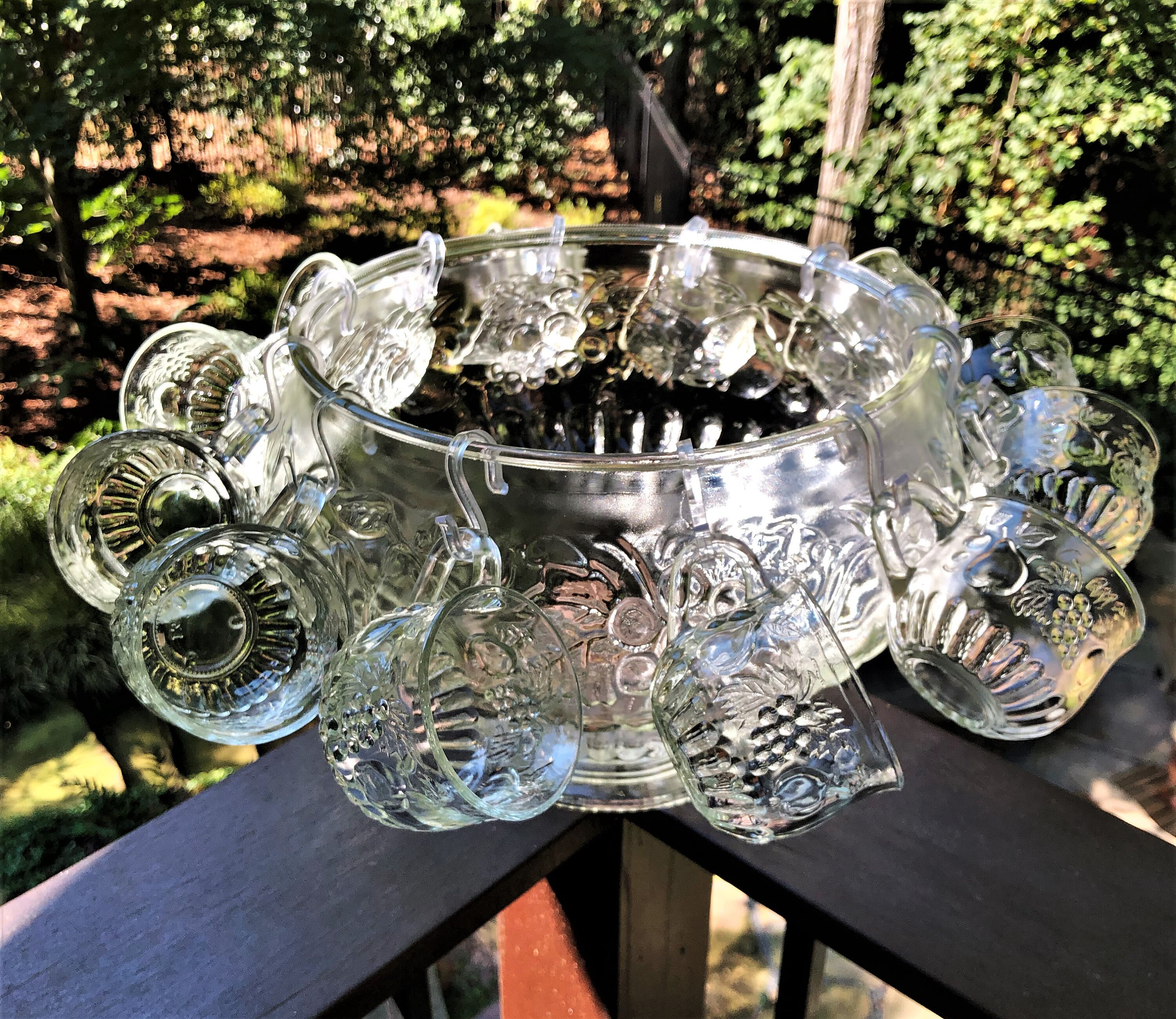 Jeannette Fruit Clear 33-piece Punch Bowl Set, 16 Matching Cups