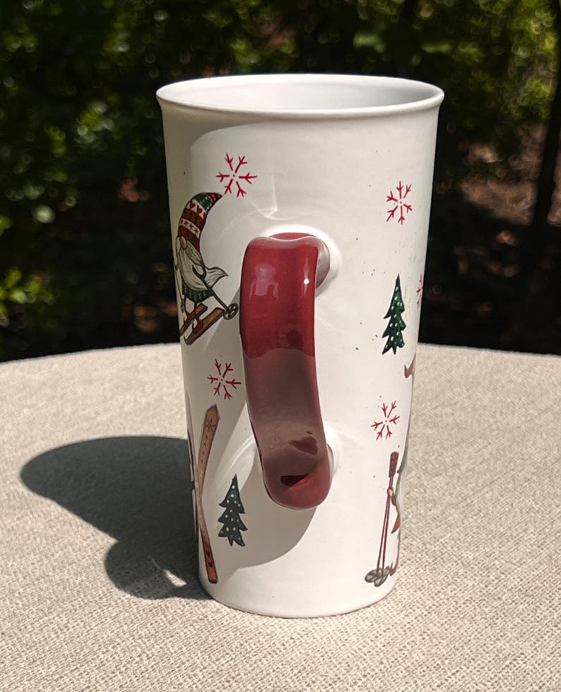 TWO Tall Christmas Gnome Skiing Mugs, Collectors Gift, Secret Santa
