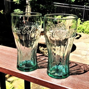 TWO Teal Coca Cola Glasses by Libbey Glass 16 Oz, Fountainware