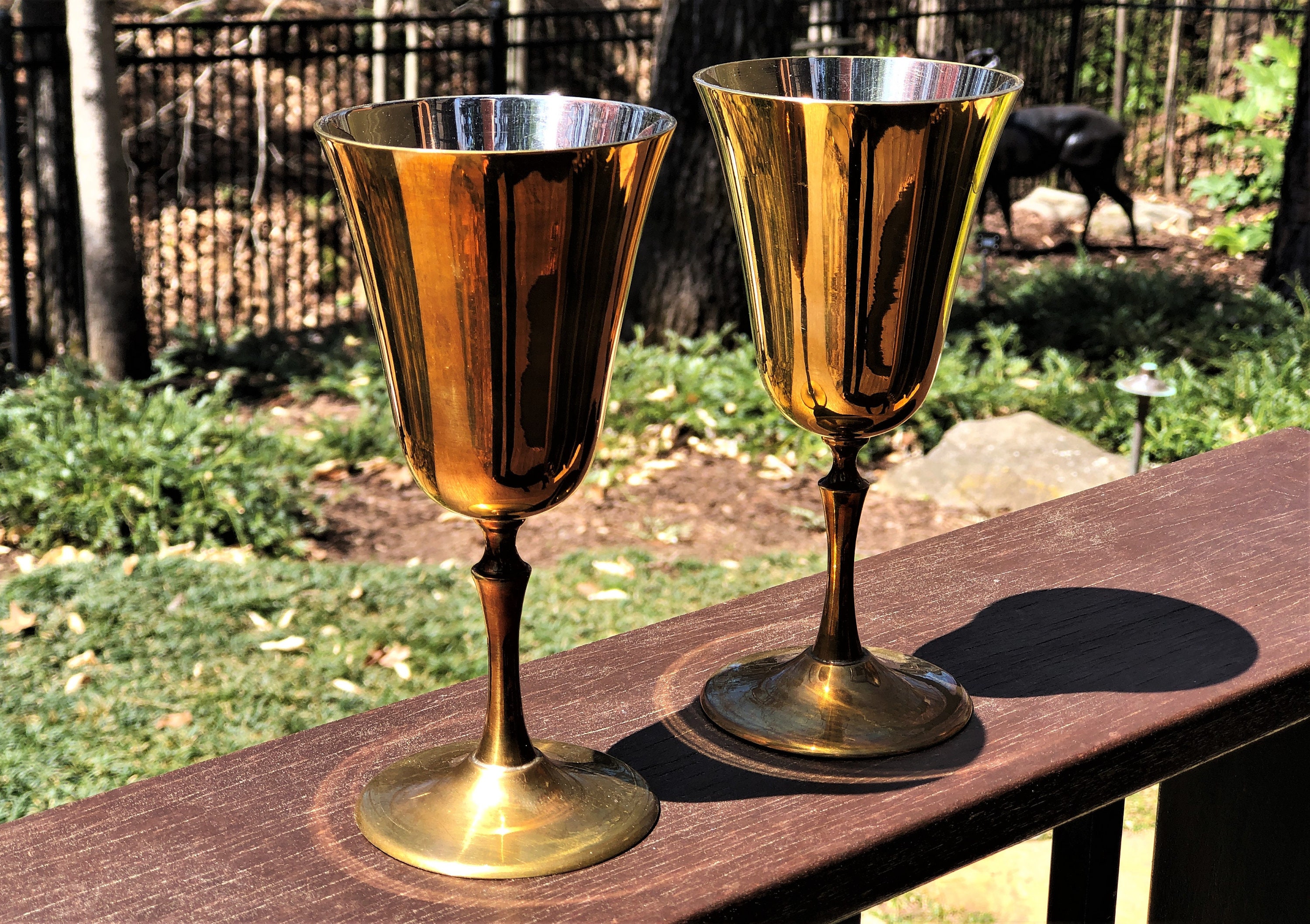TWO Brass Goblets, Bronze Chalices, Metal Wine Cups, Tinned Copper