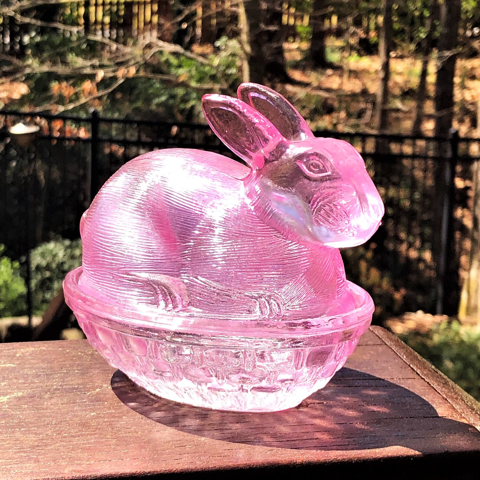 LE Smith Pink Glass Bunny on a Nest Covered Candy Dish Spring Etsy