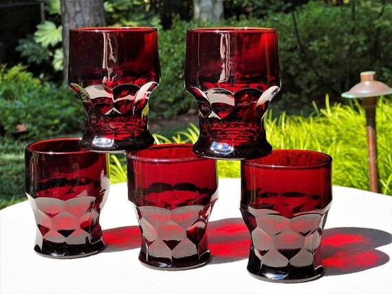 Buy FIVE Anchor Hocking Georgian Ruby Red Glasses Flat Tumbler Online in  India - Etsy
