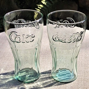 TWO Teal Coca Cola Glasses by Libbey Glass 16 Oz, Fountainware