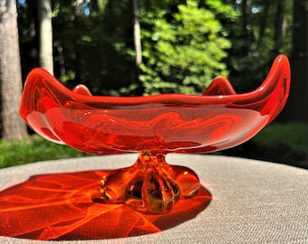 1964 Viking Glass Persimmon 10" Epic Four Point Square Footed Bowl