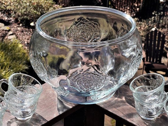 Indiana Celebration Rose Punch Bowl Set, Punch Bowl, Eight Matching Cups & Plastic Hooks