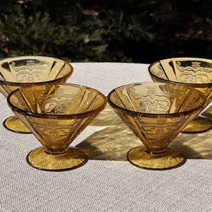 Vintage Federal Madrid Amber Sherbets Set of 4 - Cone Shaped, Father&#39;s Day Ice Cream memories, Depression Glass - One Set Left