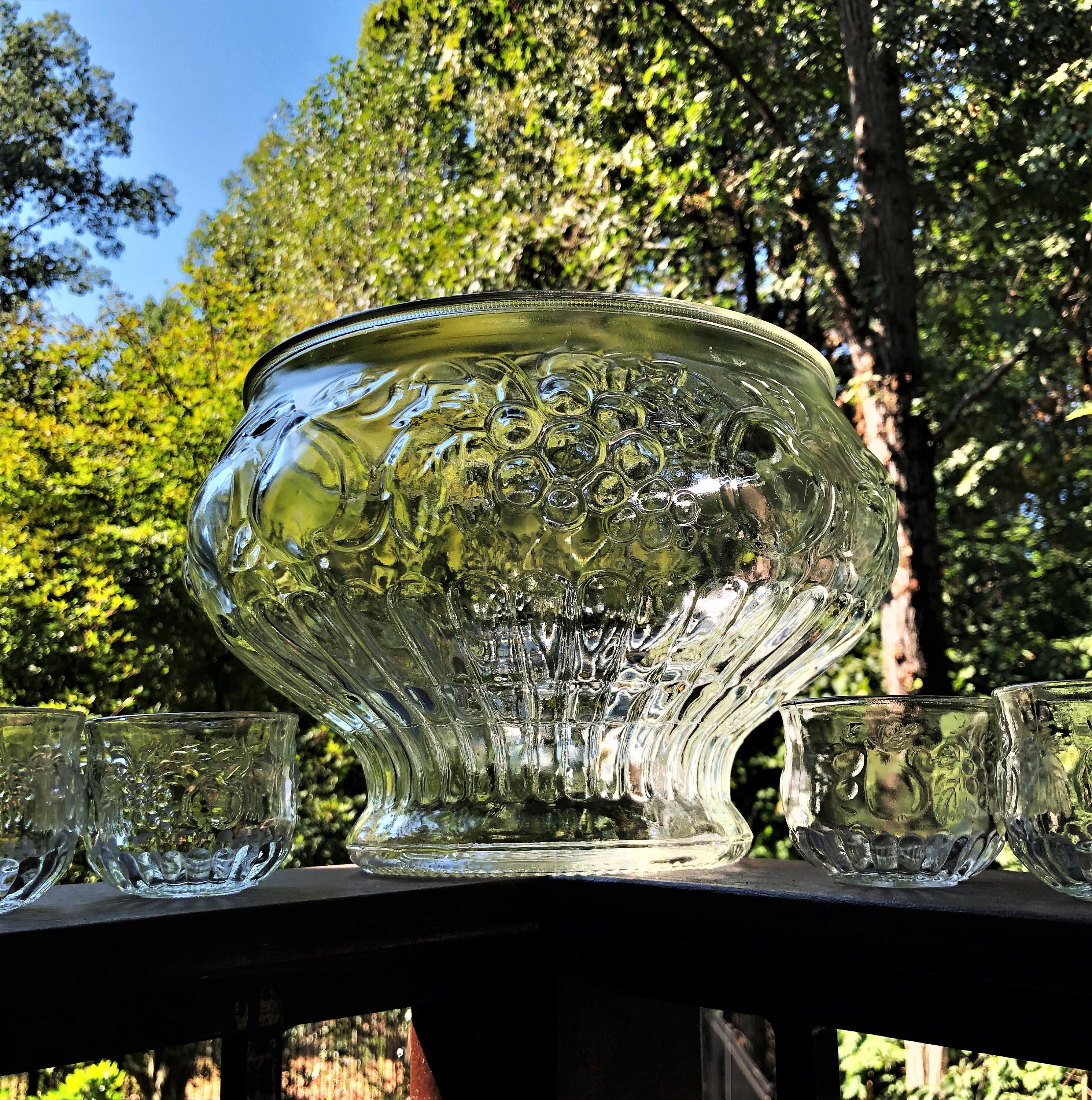 Jeannette Fruit Clear 33-piece Punch Bowl Set, 16 Matching Cups