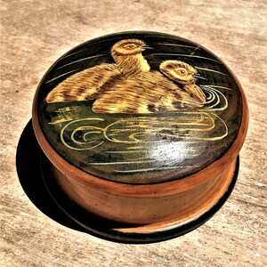 Ducklings Among the Reeds Wood Trinket Box, Hand Painted Turned Wood, Lacquered, Round Lidded Box, Farmhouse, Lake House, Nature Lover Gift