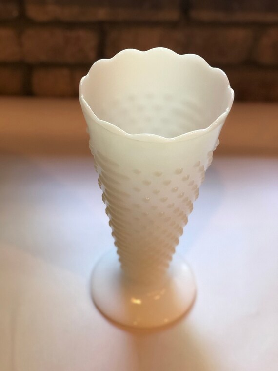 Trumpet Shaped Milk Glass Vase Ladder And Hobnail Etsy