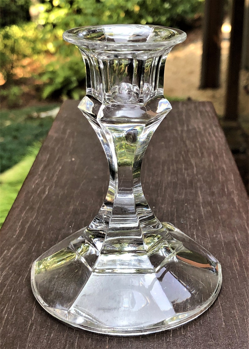 TWO Lead Crystal Glass Candlestick Holders Faceted Stem Etsy