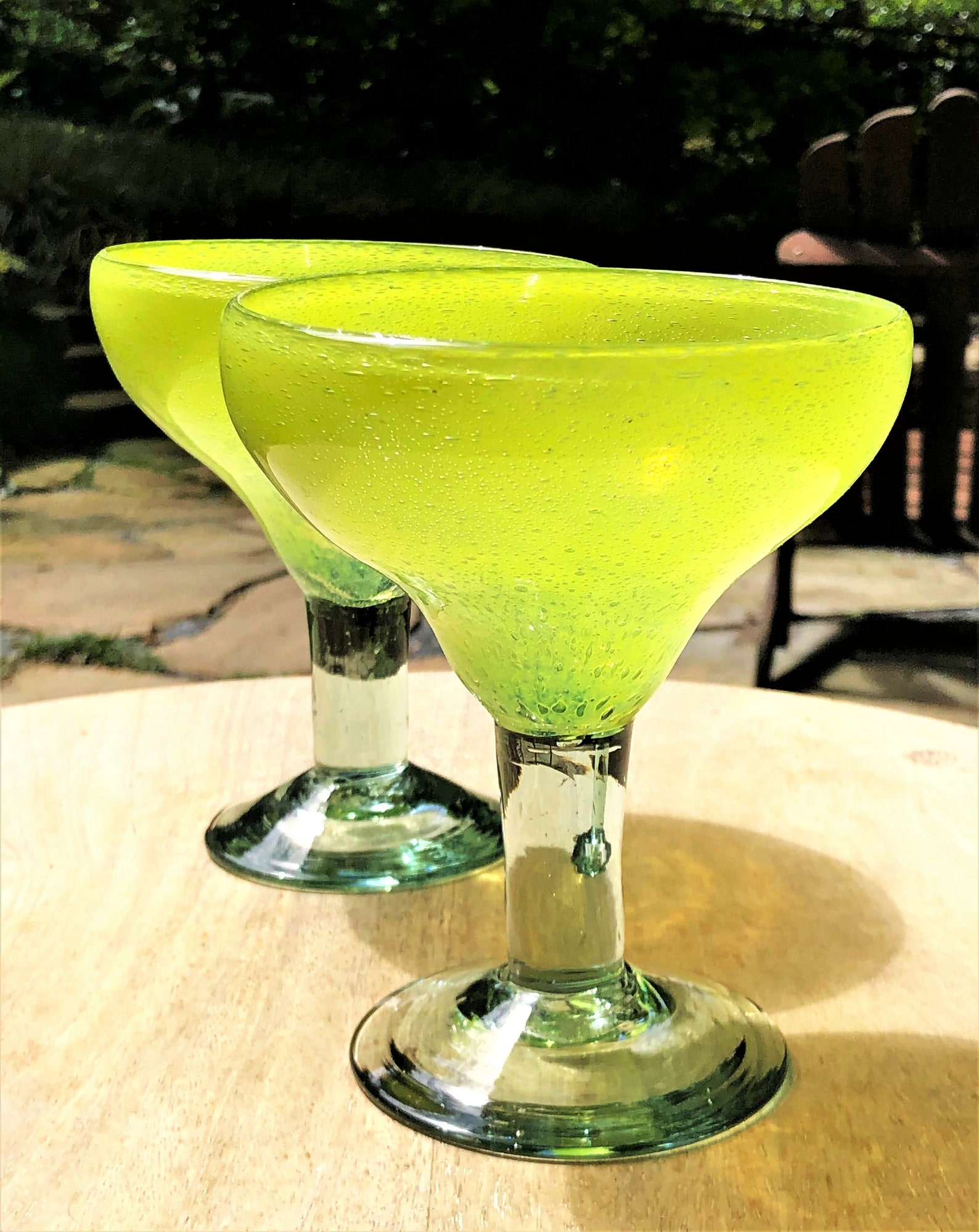 TWO Hand Blown Lime Green Frosted Textured Margarita Glasses Etsy