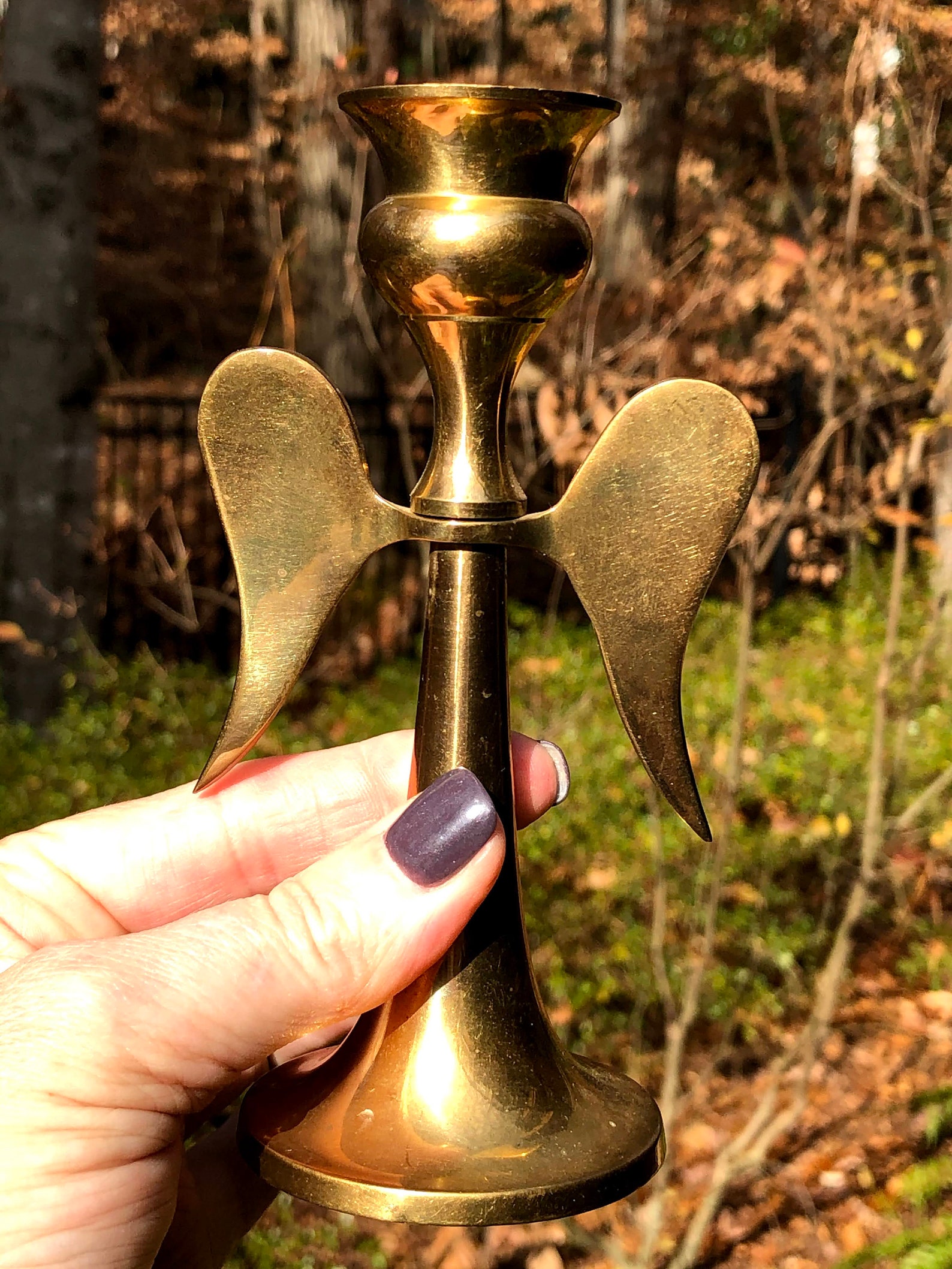 Brass Figural Angel Candlestick Holder Angel Wings Brass Etsy España