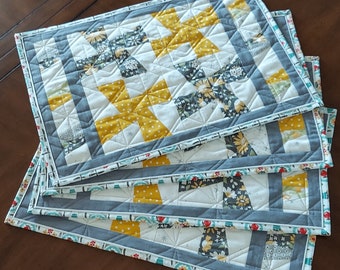 Quilted Cotton Placemats, Set of 4 - Pinwheel Design