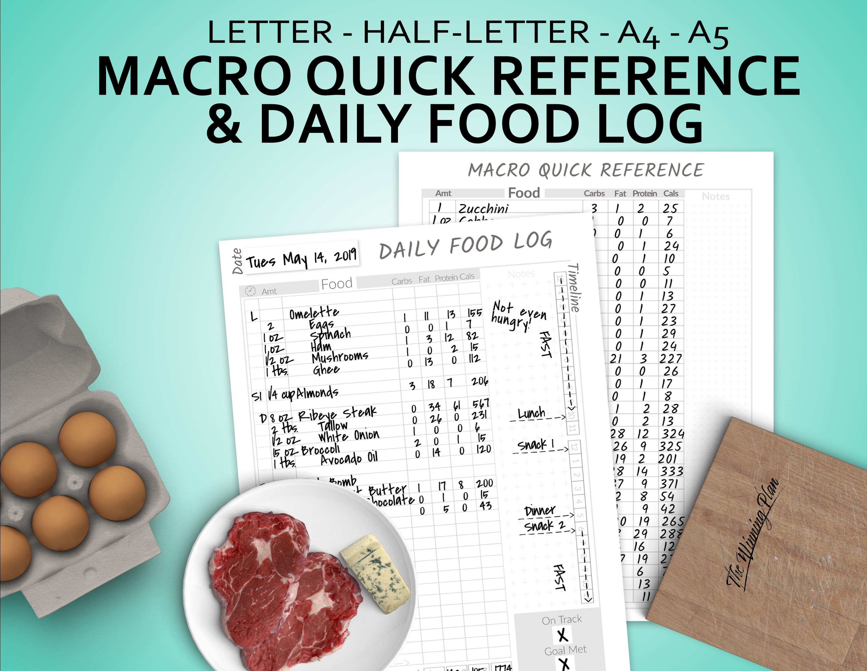Daily Food Log &amp; Macro Quick Reference Printable Planner | Etsy
