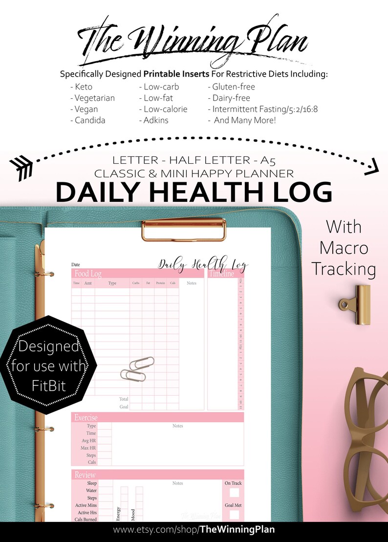 Daily Health Log Printable Planner Insert Happy Planner Mini | Etsy