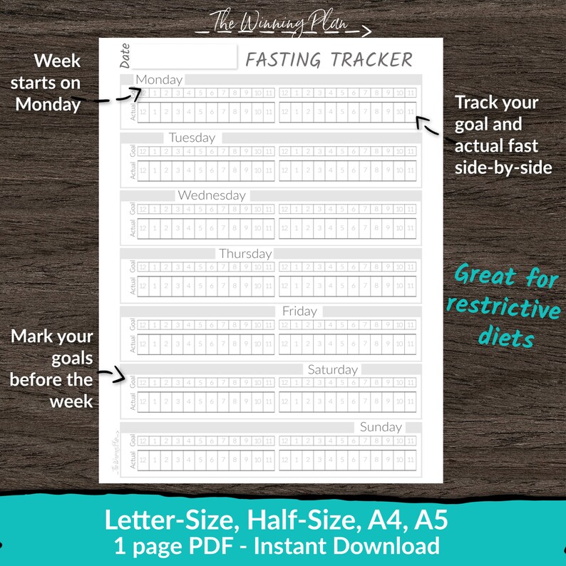 Weekly Intermittent Fasting Tracker Printable Planner Insert | Etsy