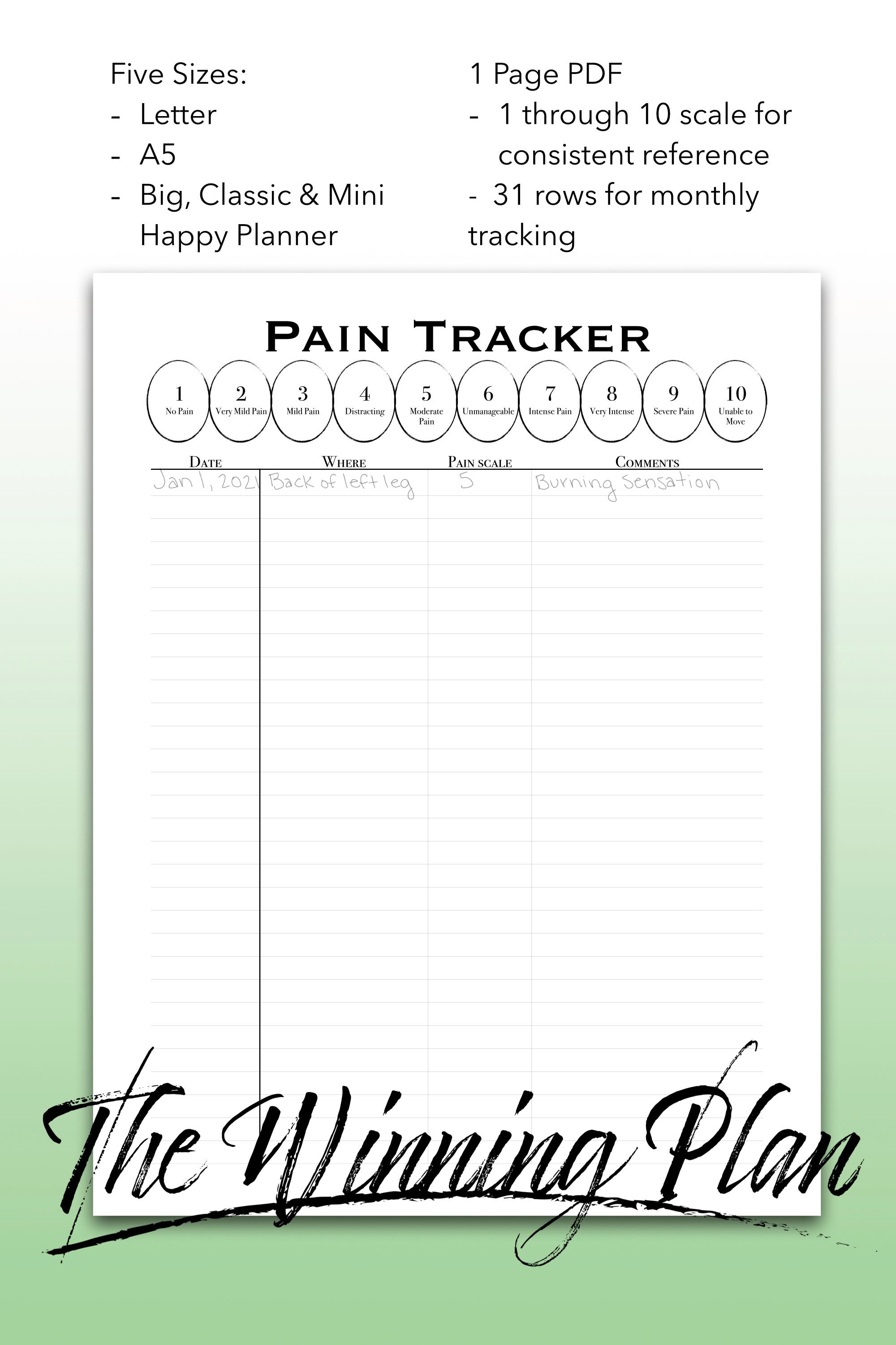 Pain Tracker Planner Printable Insert Spoonie Migraine Etsy