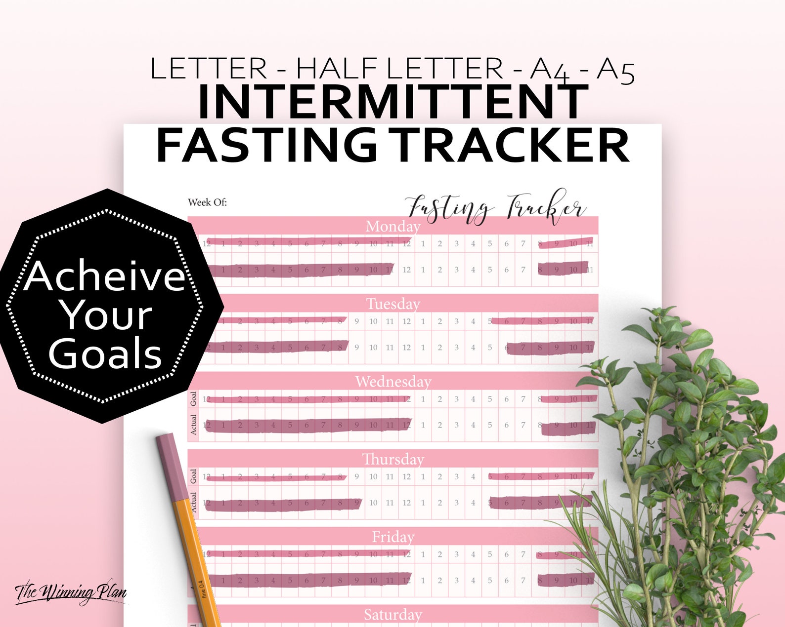 Weekly Intermittent Fasting Tracker Printable Planner Insert Etsy