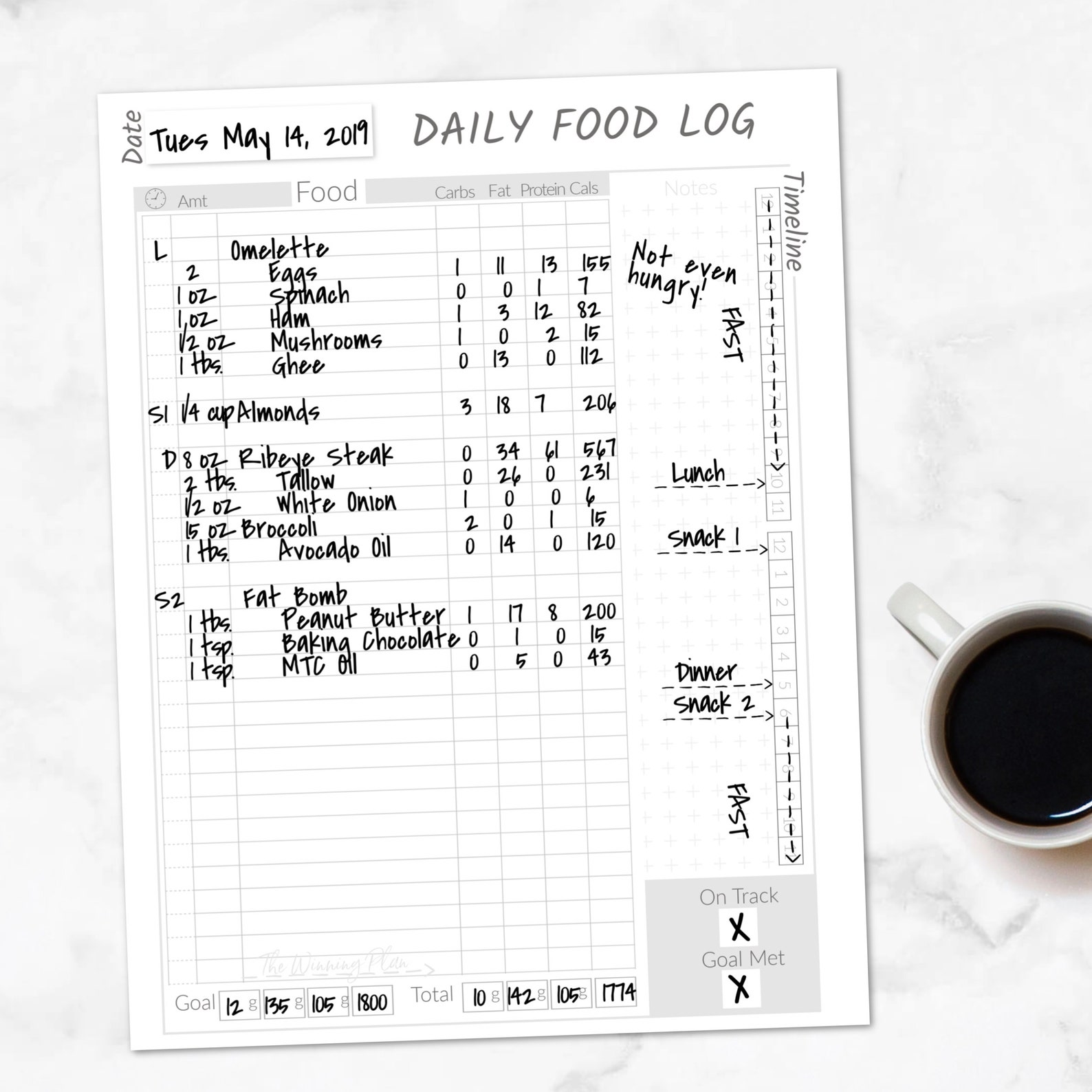 Daily Food Log Printable Planner Insert Keto Macro Count Etsy