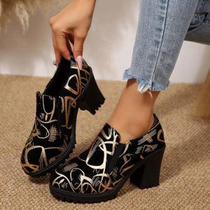 Womens Black and Gold Dress Shoes
