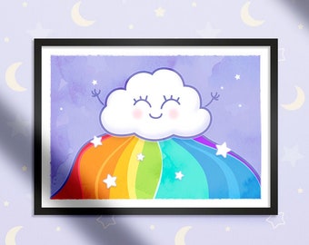 Cute Smiling Cloud, Baby Nursery Digital Print, Rainbow Art, Nursery Wall Art, Nursery Cloud Print, Baby Wall Art, Girls and Boys, Wall Art