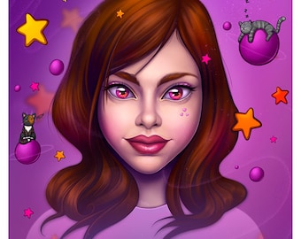 Impression d’art cat girl, Impression Cat friend, Impression Filles, Impression Amoureux des chats, Cadeau Fille chat, Art chaton, Meilleur ami, Art mural, Impression illustrée