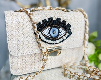 Evil Eye Baby Mini Straw Bag