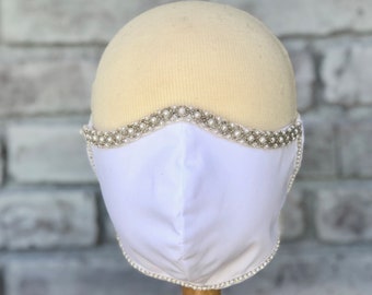 Bridal Pearl beaded face mask,bridal face mask, bridesmaids face mask, handmade face mask, fancy face mask, elegant face mask, wedding face