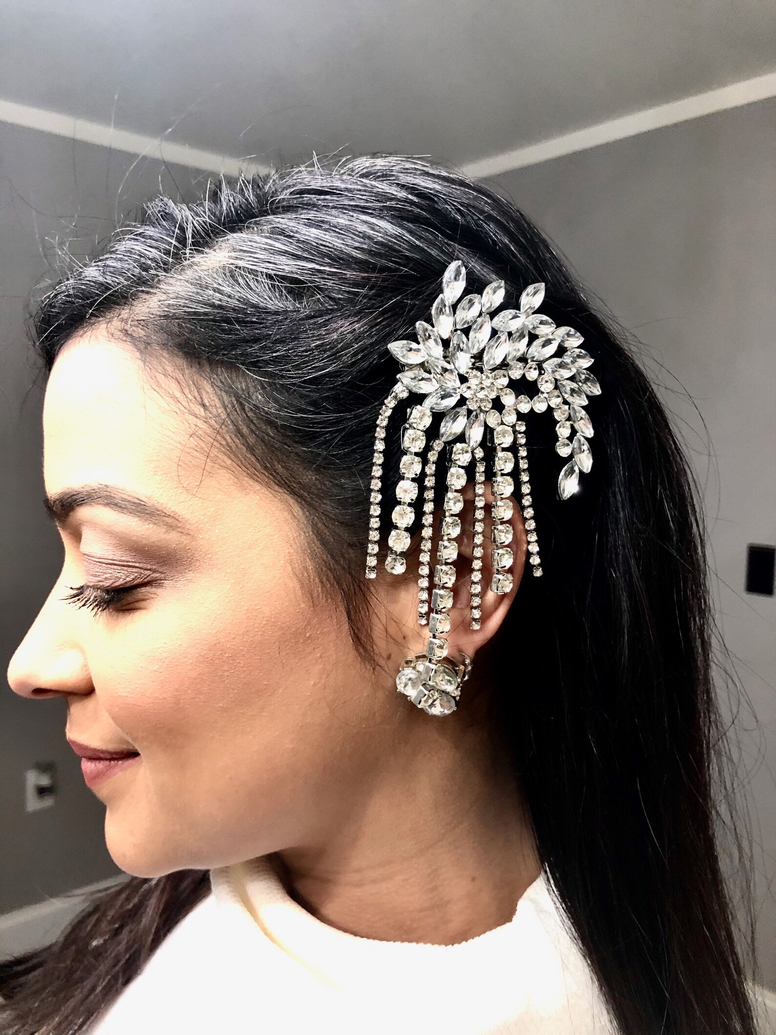 Rhinestone Tassel Hair Pin Bridal Crystal Hair Clip With Etsy