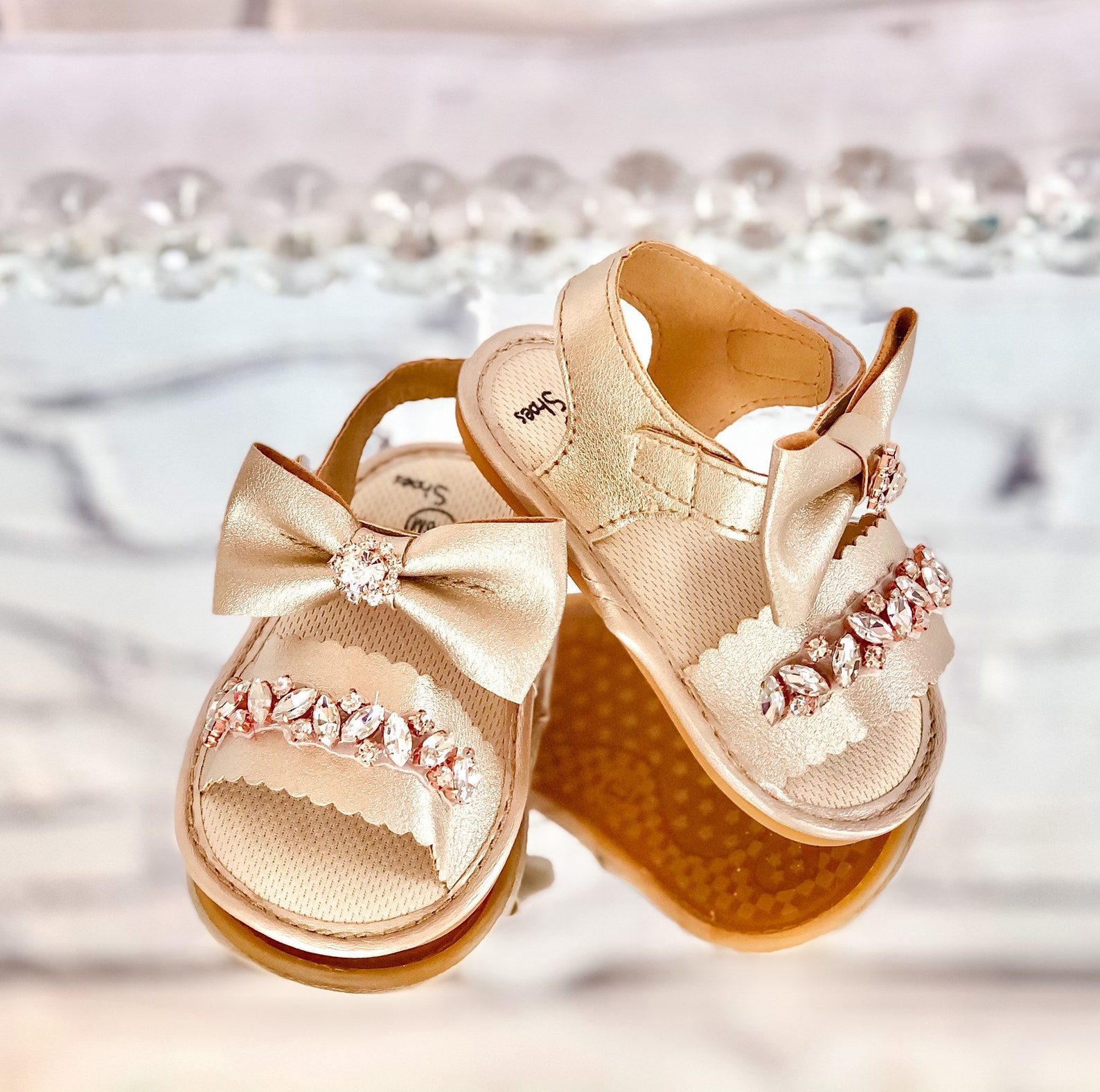 Baby Girl Shimmer Gold Sandals Baby Girl Soft Sole Sandal Etsy