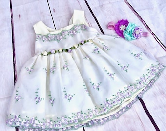 Baby girl lavender dress, flower girl lavender floral dress, lave floral wedding flower girl dress, newborn photoshoot dress, easter dress