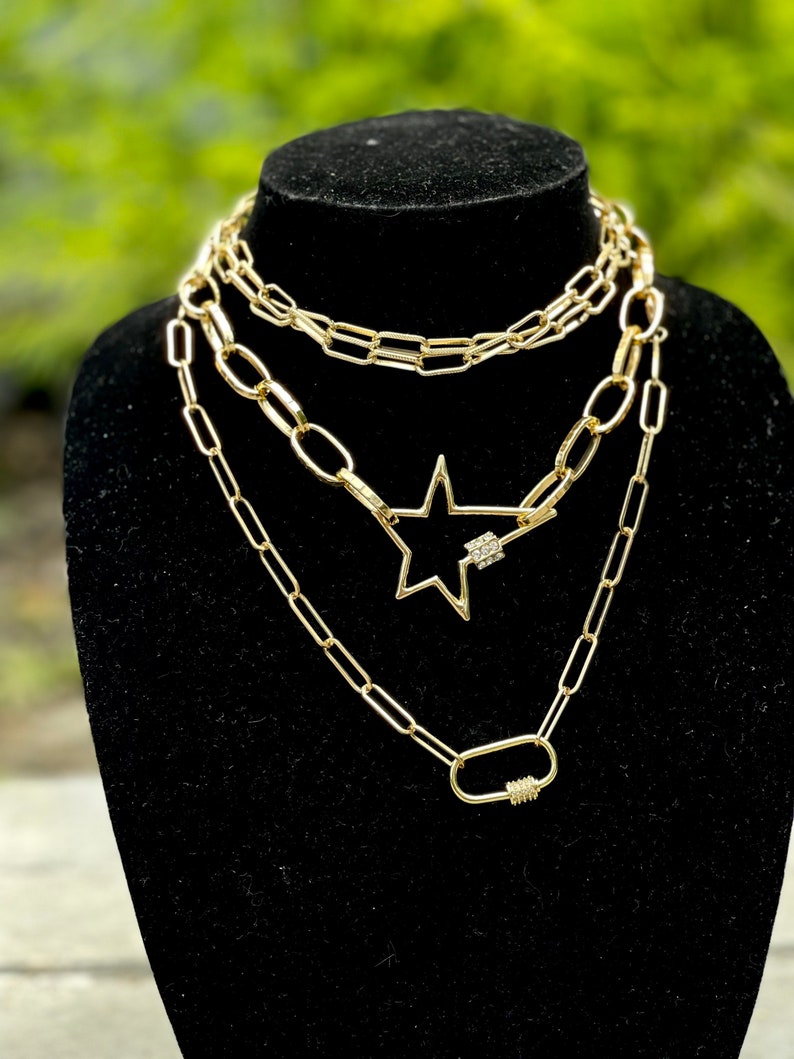 Gold Paperclip Necklace Set Gold Star Lock Carabiner Etsy
