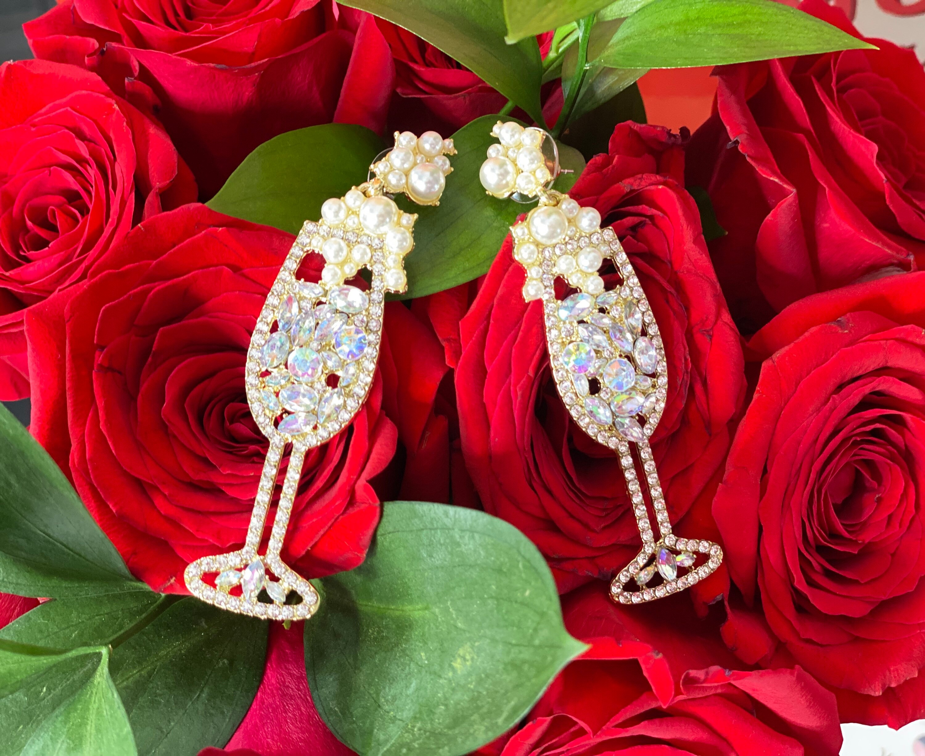 Champagne flute rhinestone earrings AB wine glass earrings Etsy