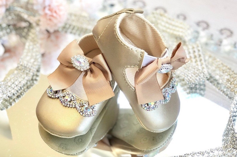 Baby Girl Gold Rhinestone Shoes Baptism Rhienstone Shoes Etsy