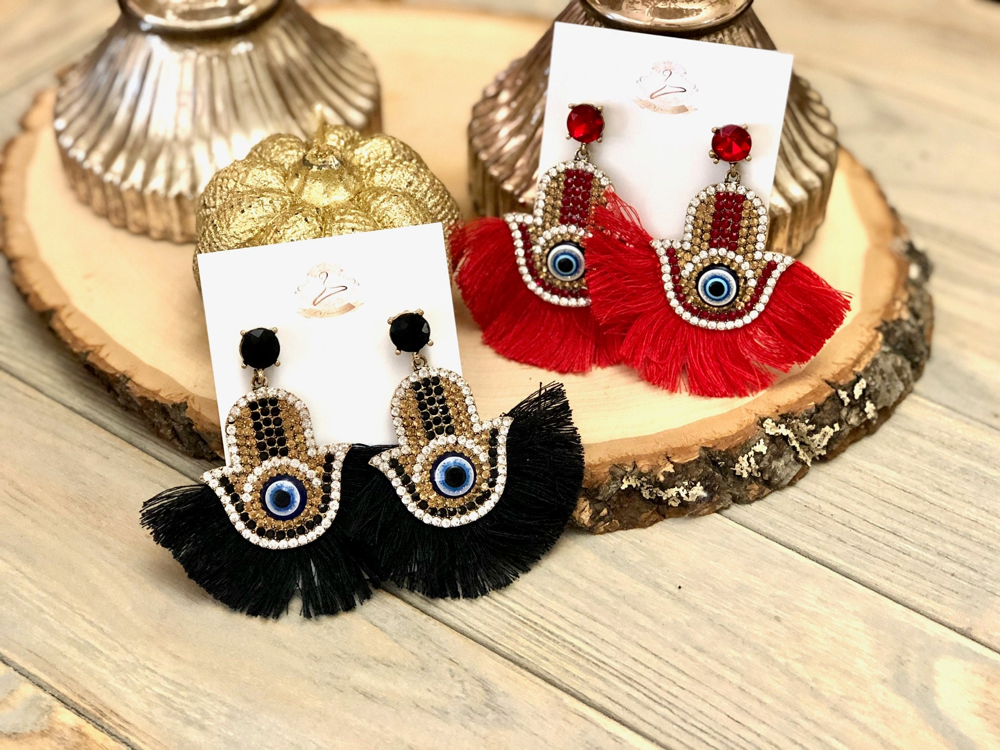 Evil eye cheap tassel earrings