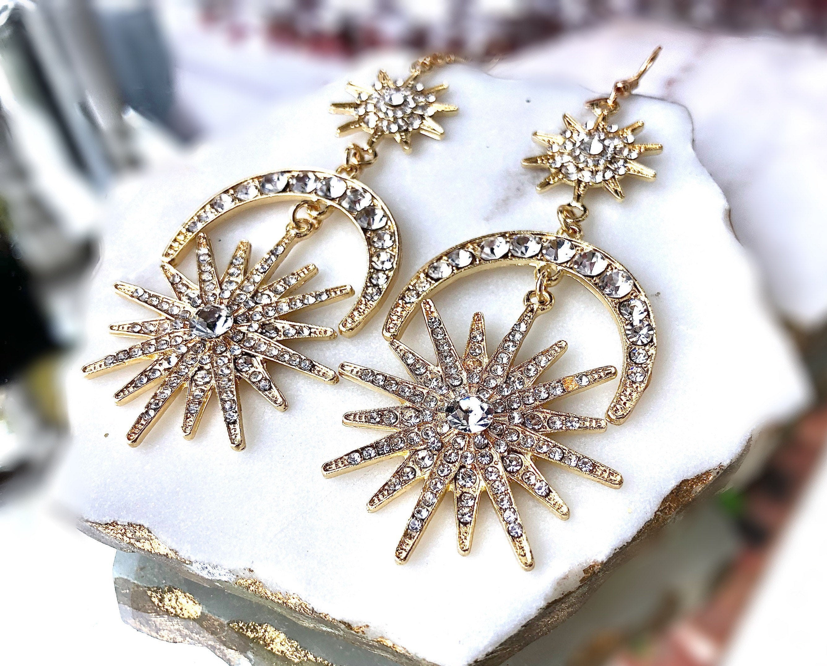 Sun Moon Earrings Moon and Star Earrings Gold Star Earrings