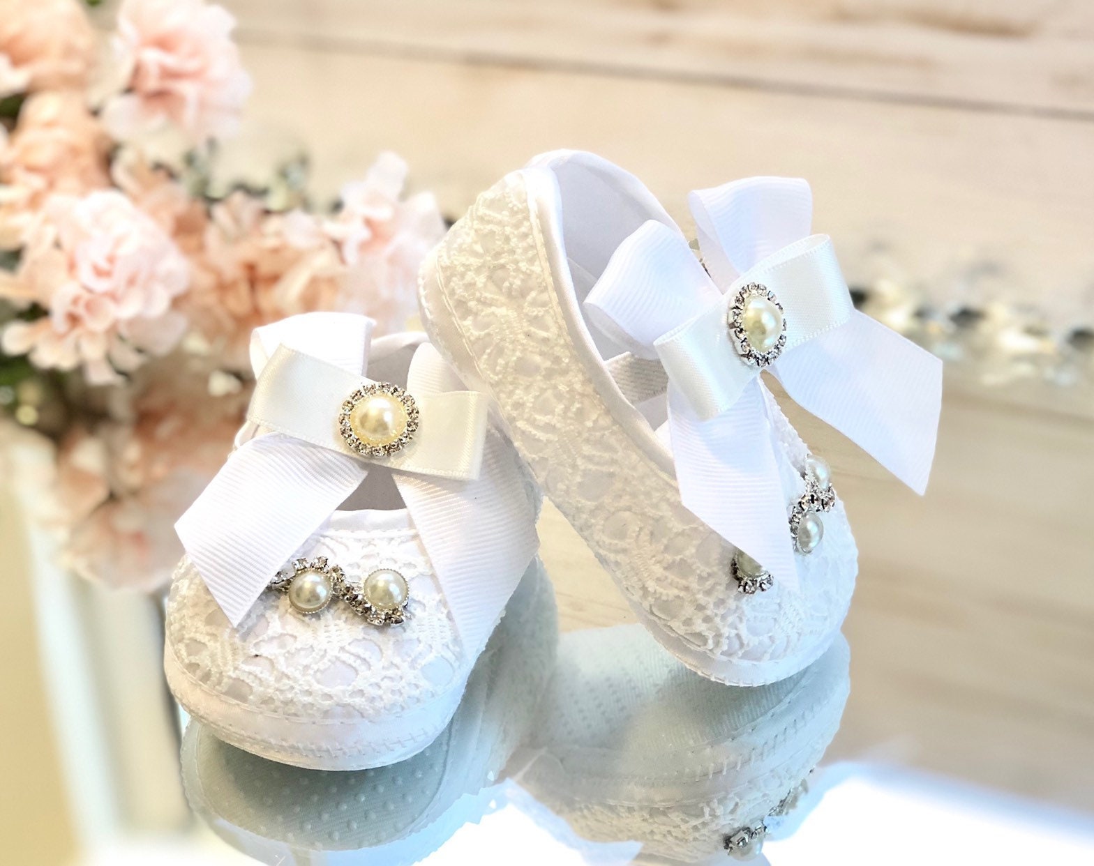 Baby Girl Christening Shoes Baby Girl White Lace Baptism Etsy