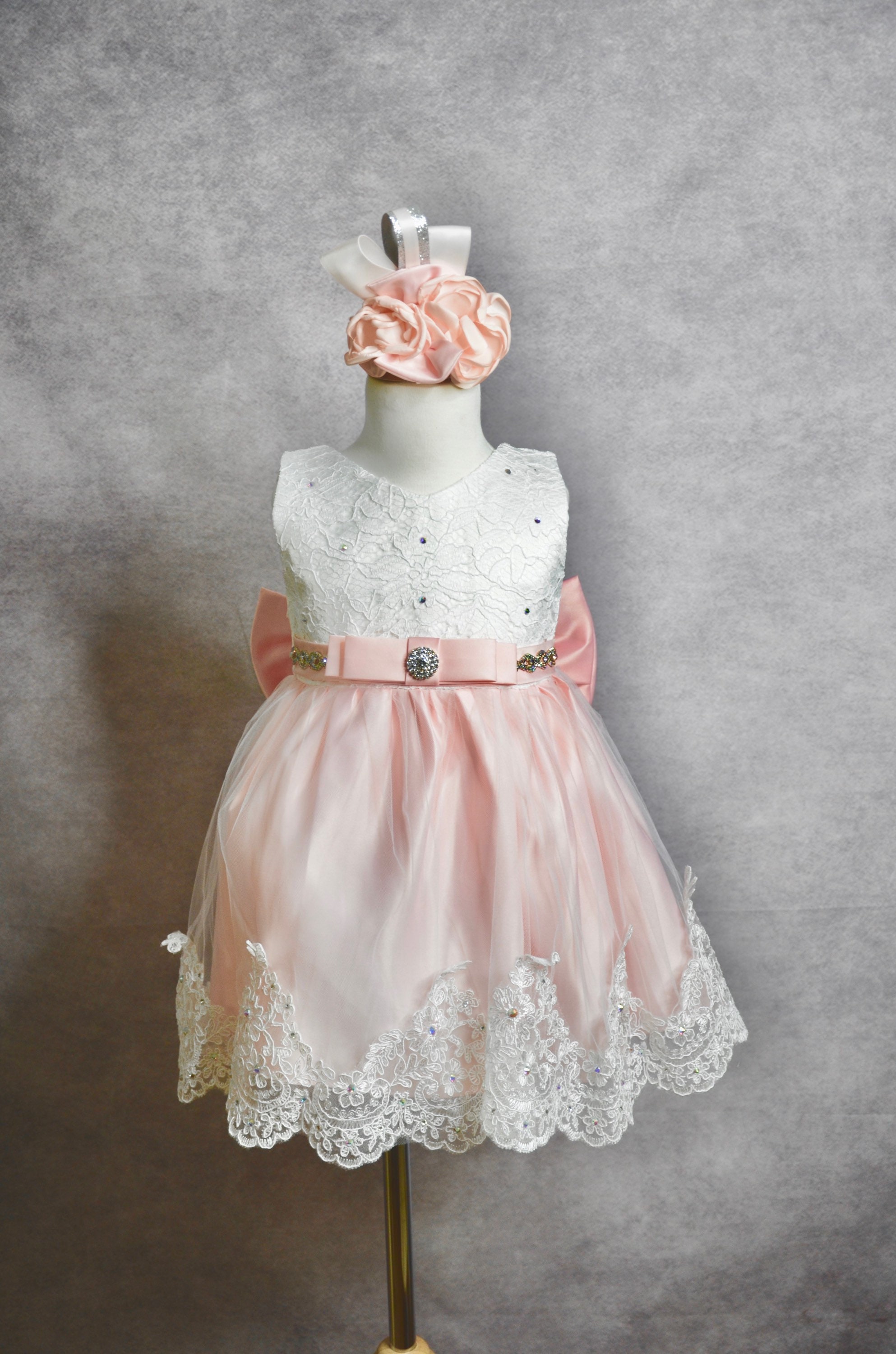 Girls Large Bow Pink Dress Pink Easter Dress With Headband Etsy