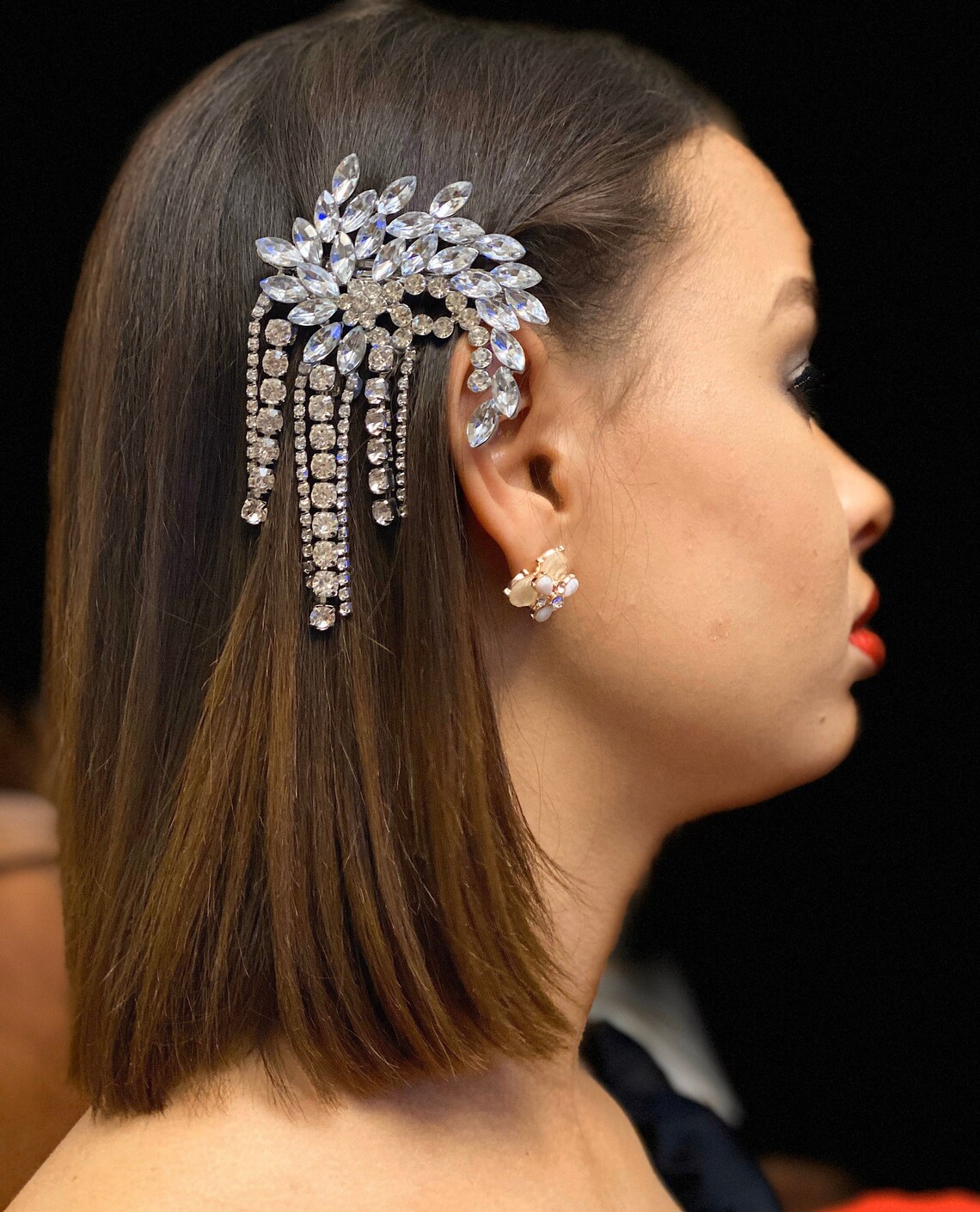 Rhinestone Tassel Hair Pin Bridal Crystal Hair Clip With Etsy