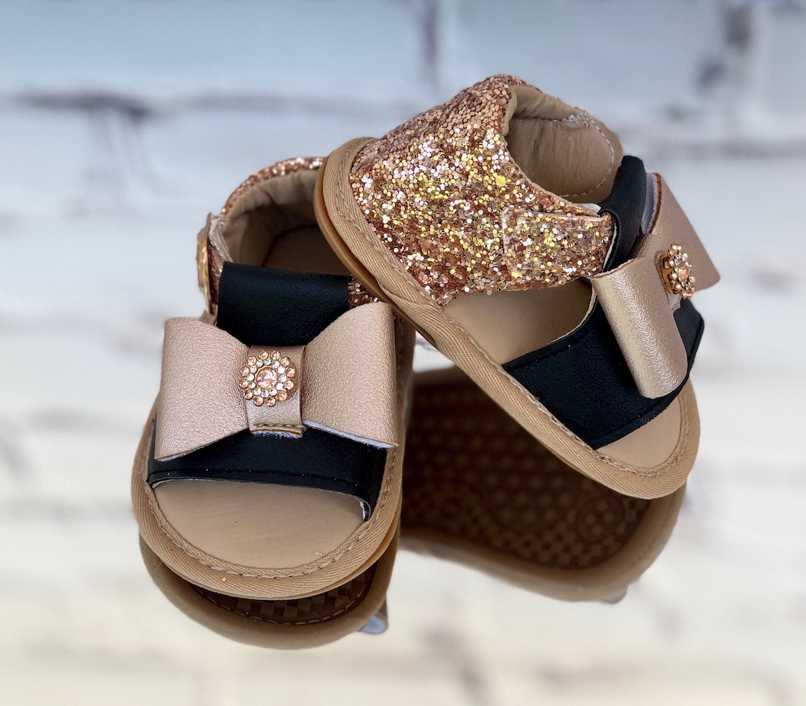 Baby girl rose gold sequin sandals Glitter Baby Sandals 1st Etsy