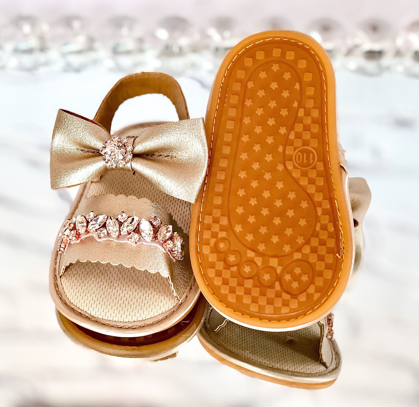 Baby Girl Shimmer Gold Sandals Baby Girl Soft Sole Sandal Etsy