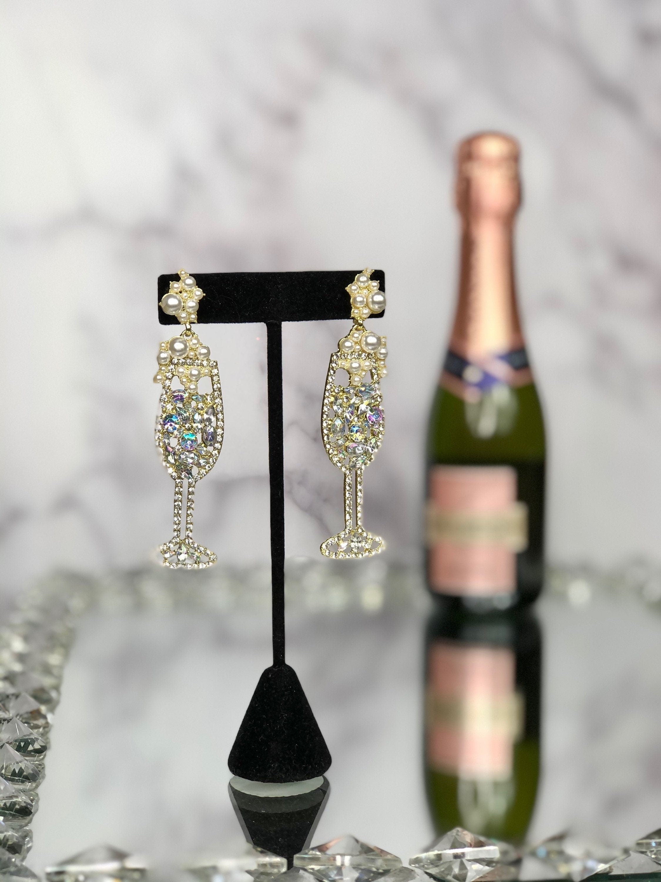 Champagne flute rhinestone earrings AB wine glass earrings Etsy