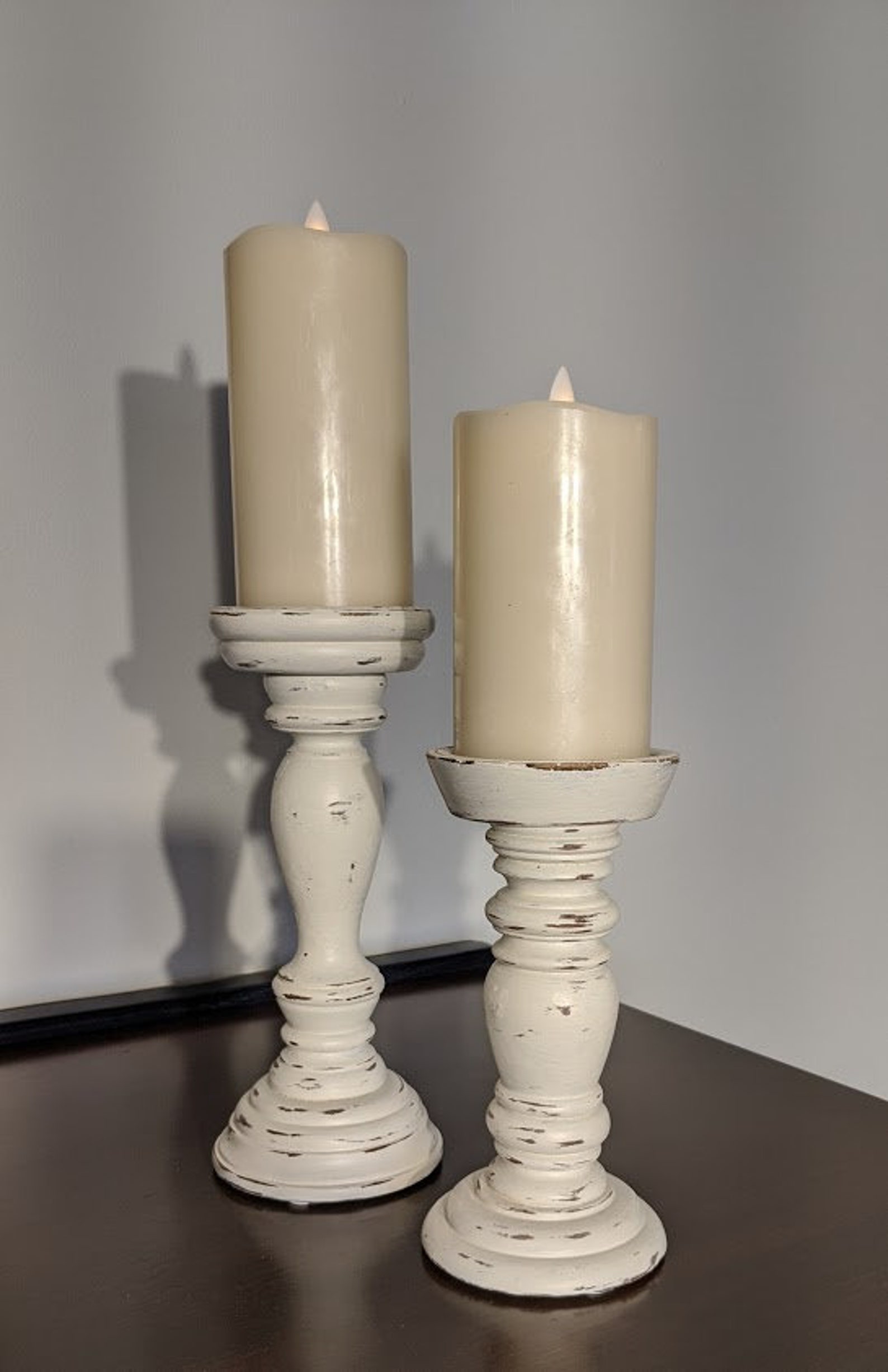 Rustic Farmhouse Distressed Candle Holders White Etsy