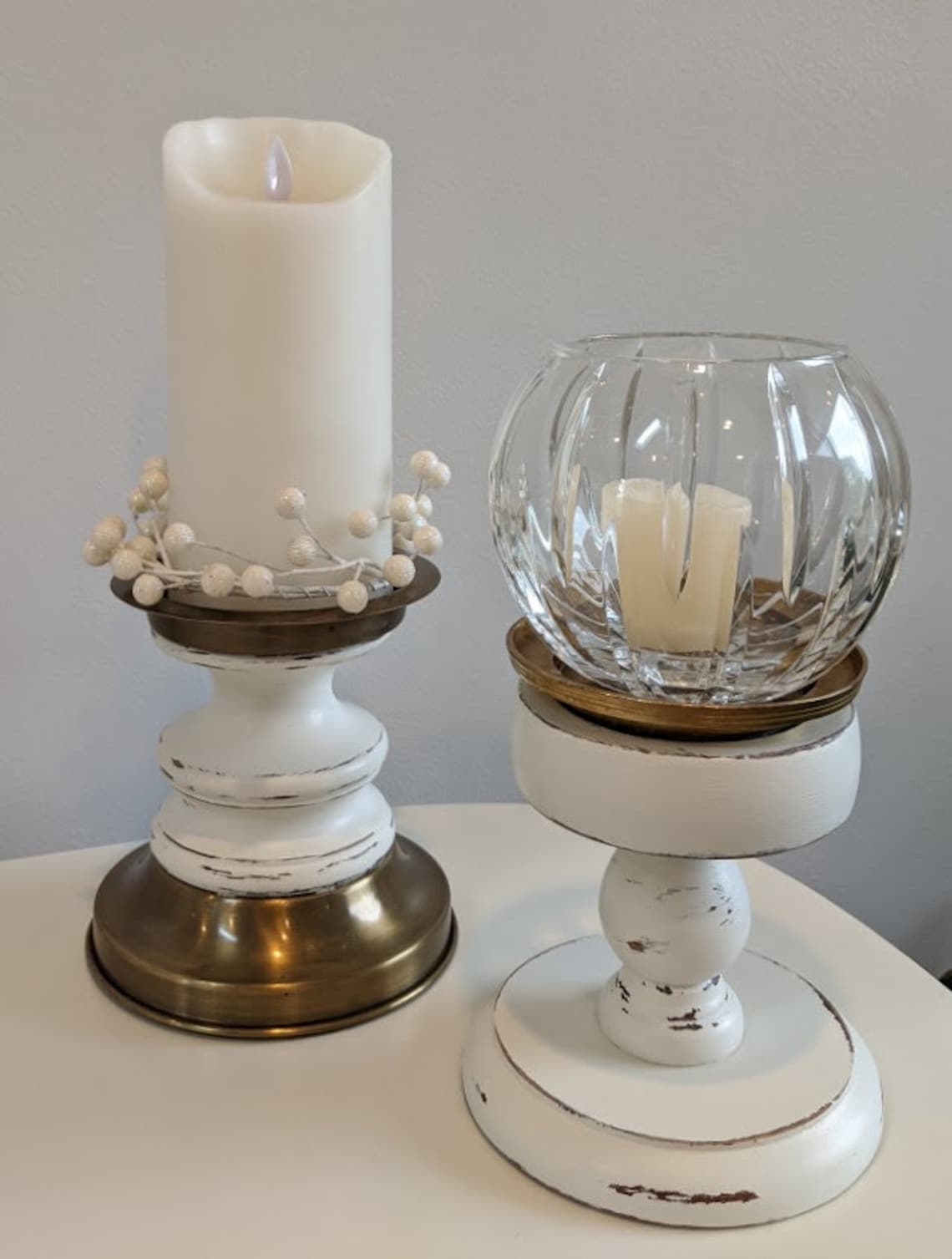 Rustic Farmhouse Distressed Candle Holders White Etsy