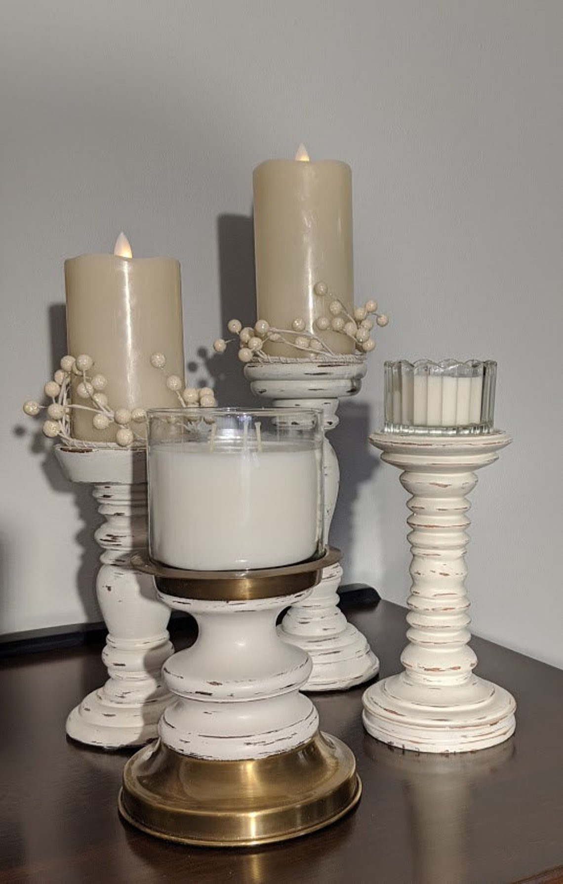 Rustic Farmhouse Distressed Candle Holders White Etsy
