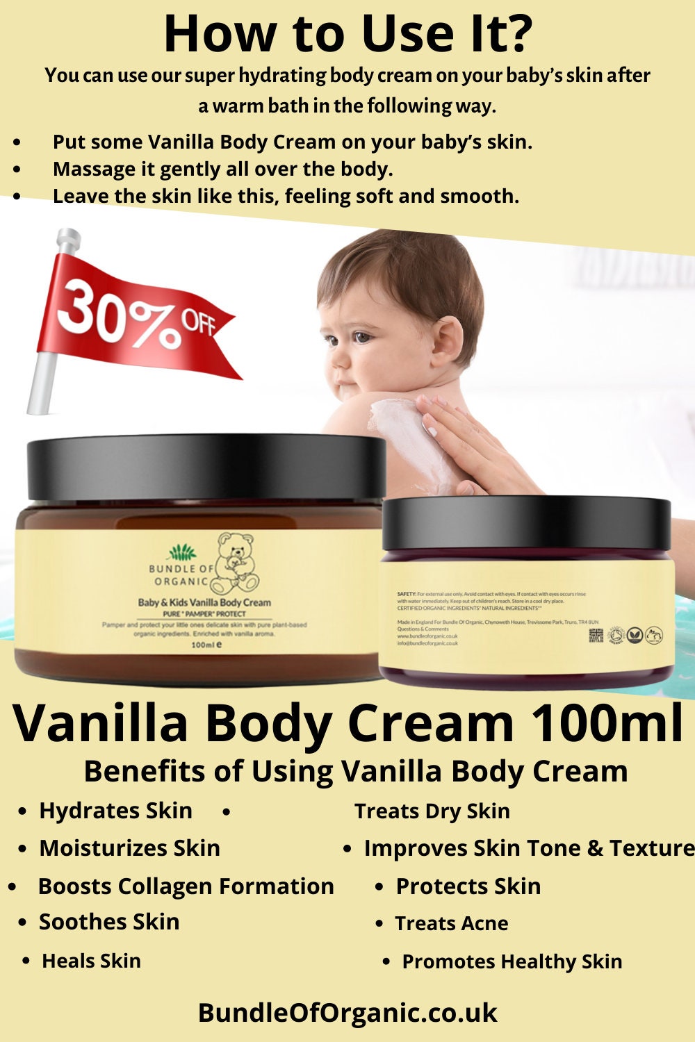 Vanilla baby body cream. Vegan. Handmade skin care. Natural Etsy