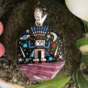 Multicolor Pendant - Double Sided Pendant For Necklace - Inlay Multicolor with Turquoise, MOP, Black Onyx, Spiny Oyster, Denim Lapis, Coral